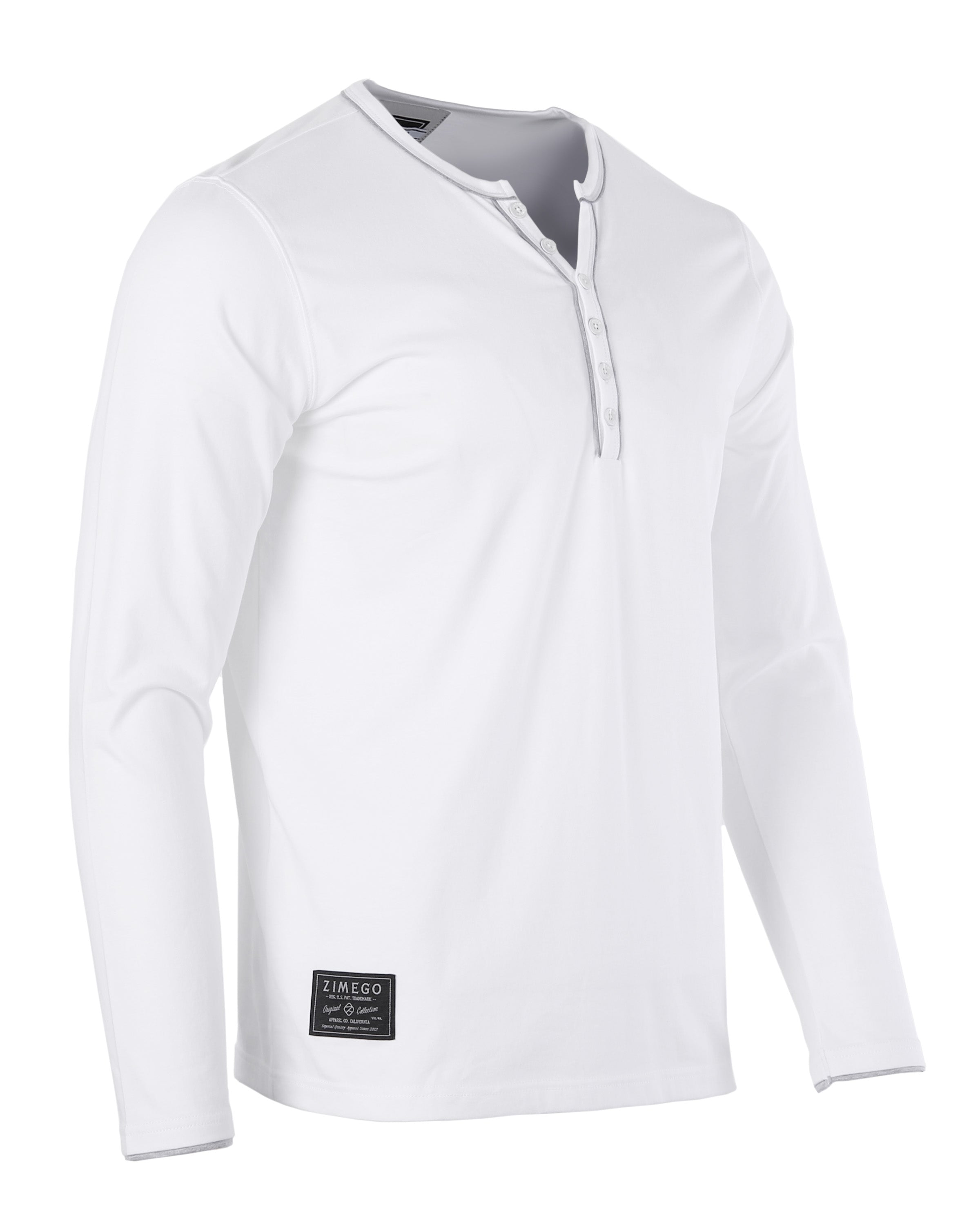 Stretch Long Sleeve Casual Button Henley Fashion Shirts (White)