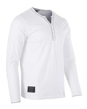 Stretch Long Sleeve Casual Button Henley Fashion Shirts (White)