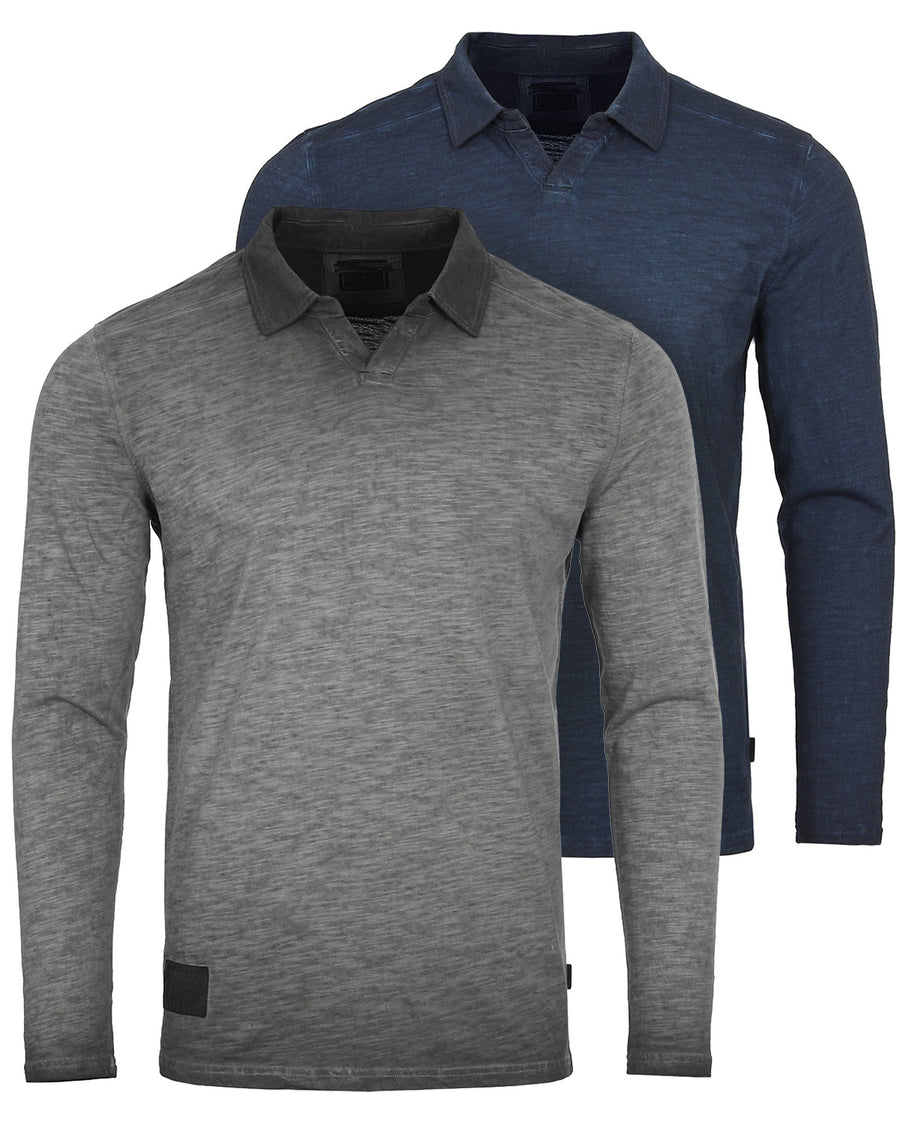 ZIMEGO Mens Long Sleeve Vintage V-Neck Henley Polo T-Shirt