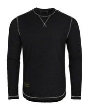 NUEVO: camiseta de manga larga con cuello redondo y lavado vintage para hombre con dobladillo inferior curvado 