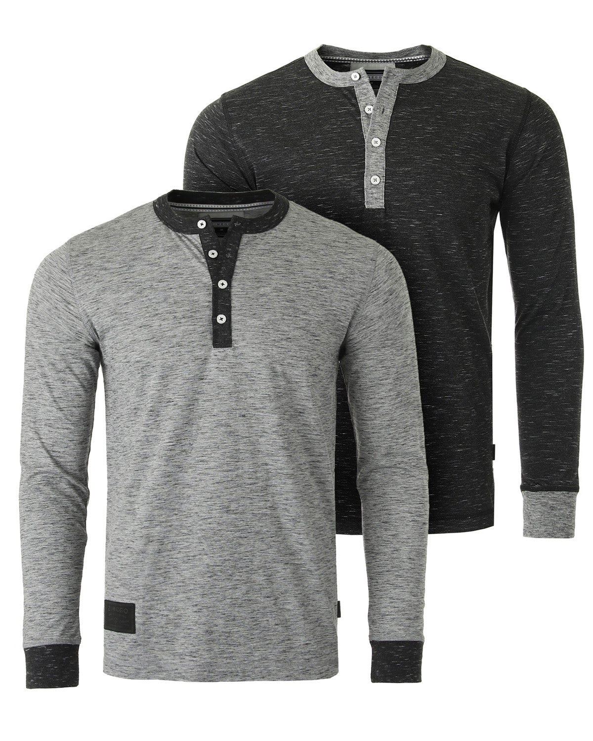 Long Sleeve Casual Henley Shirts With Contrast Neck and Cuffs Set of 2 - ZIMEGO Apparel