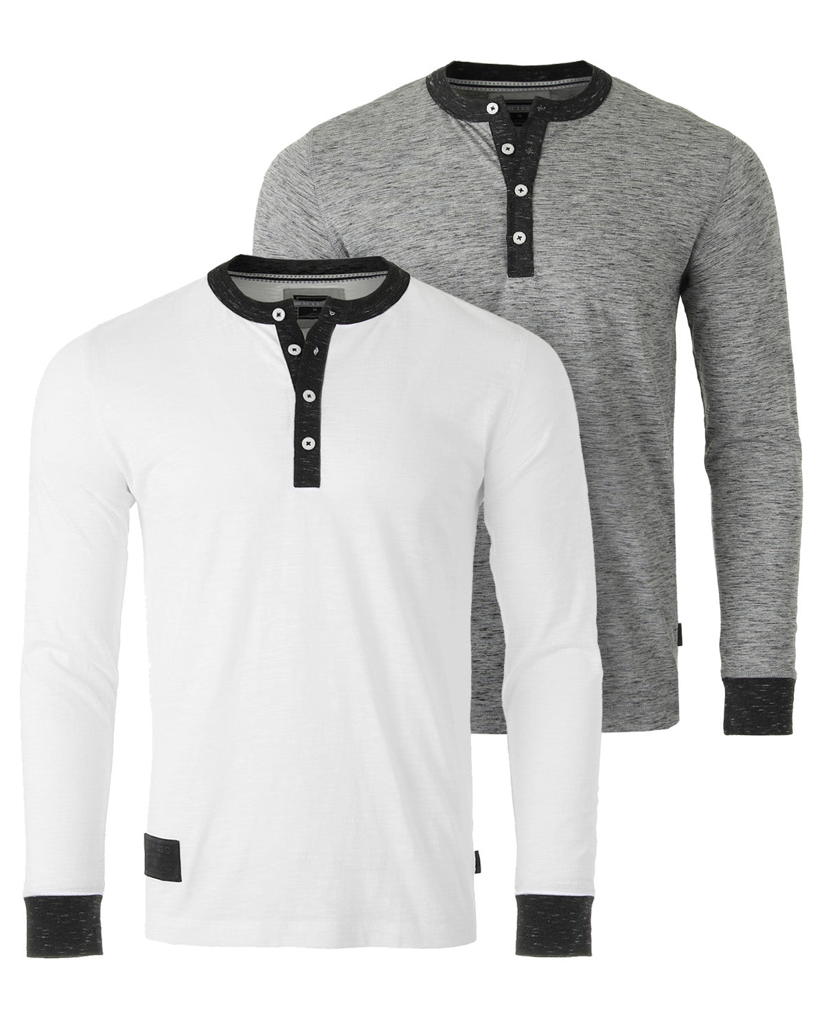 Long Sleeve Casual Henley Shirts With Contrast Neck and Cuffs Set of 2 - ZIMEGO Apparel