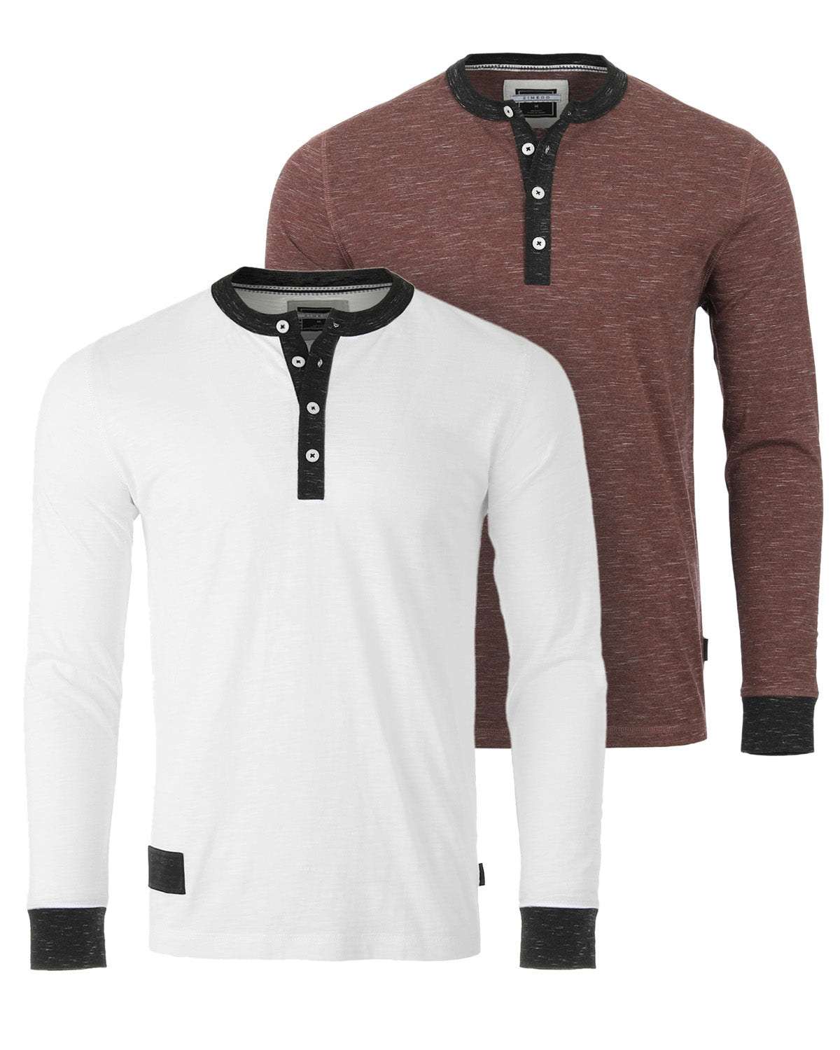 Long Sleeve Casual Henley Shirts With Contrast Neck and Cuffs Set of 2 - ZIMEGO Apparel