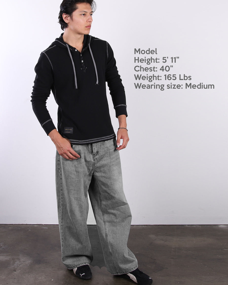 ZIMEGO Men's Thermal Long Sleeve Lightweight Fashion Hooded Henley (New)