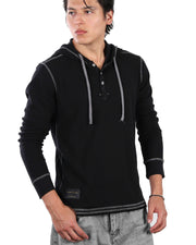 ZIMEGO Men's Thermal Long Sleeve Lightweight Fashion Hooded Henley (New)