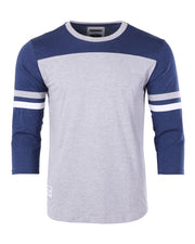 Contrast 3/4 Sleeve Stretch Casual Baseball Crew Neck T-Shirts (Grey/Navy)