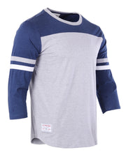 Contrast 3/4 Sleeve Stretch Casual Baseball Crew Neck T-Shirts (Grey/Navy)