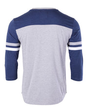 Contrast 3/4 Sleeve Stretch Casual Baseball Crew Neck T-Shirts (Grey/Navy)