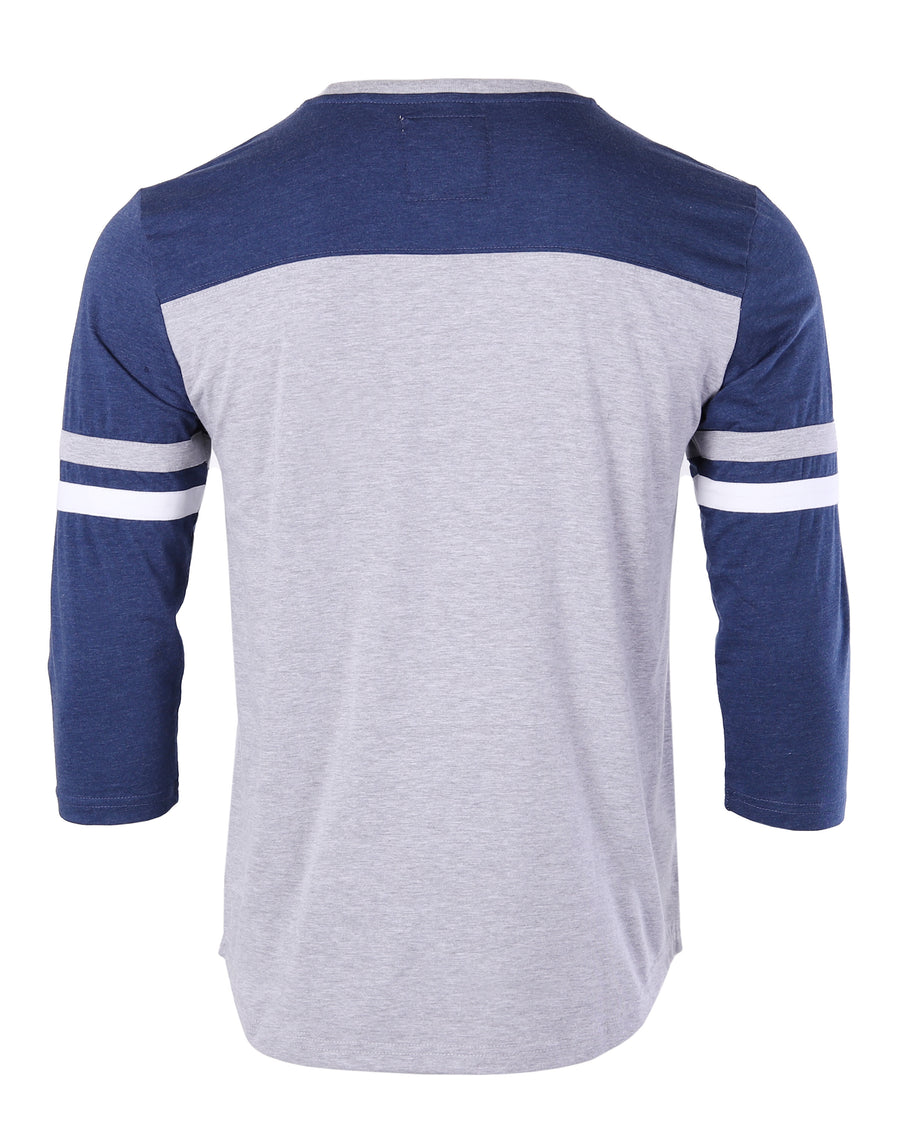 Contrast 3/4 Sleeve Stretch Casual Baseball Crew Neck T-Shirts (Grey/Navy)