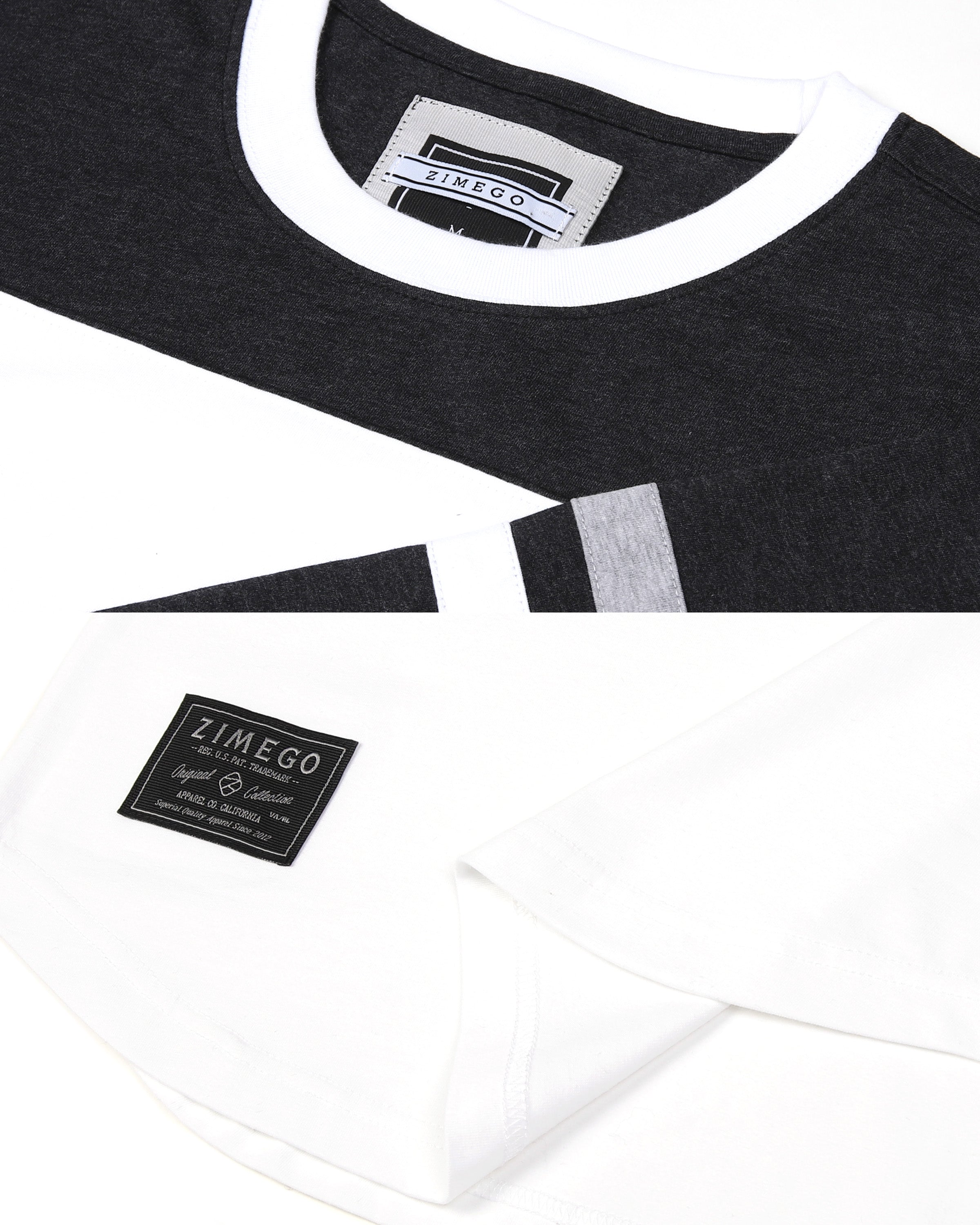 ZIMEGO Contrast 3/4 Sleeve Stretch Casual Baseball Crew Neck