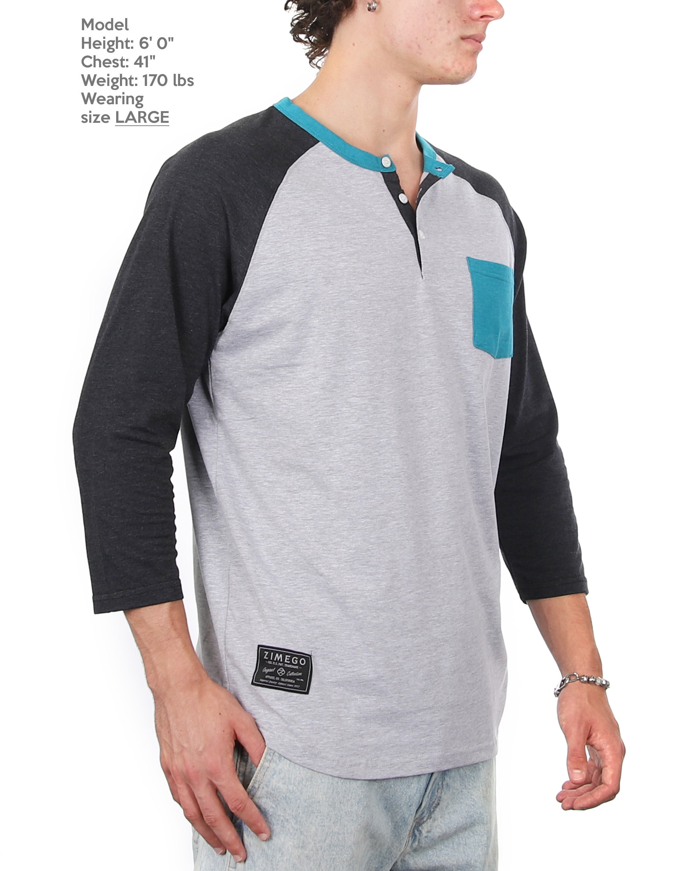 Contrast 3/4 Sleeve Stretch Casual Baseball Button Henley Shirts Bundle Set - ZIMEGO Apparel