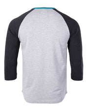 Contrast 3/4 Sleeve Stretch Casual Baseball Button Henley (Grey/Black)