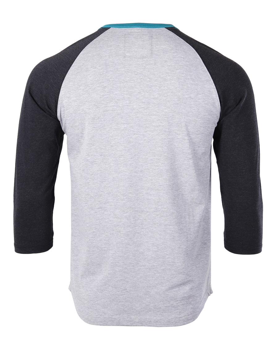 Contrast 3/4 Sleeve Stretch Casual Baseball Button Henley (Grey/Black)
