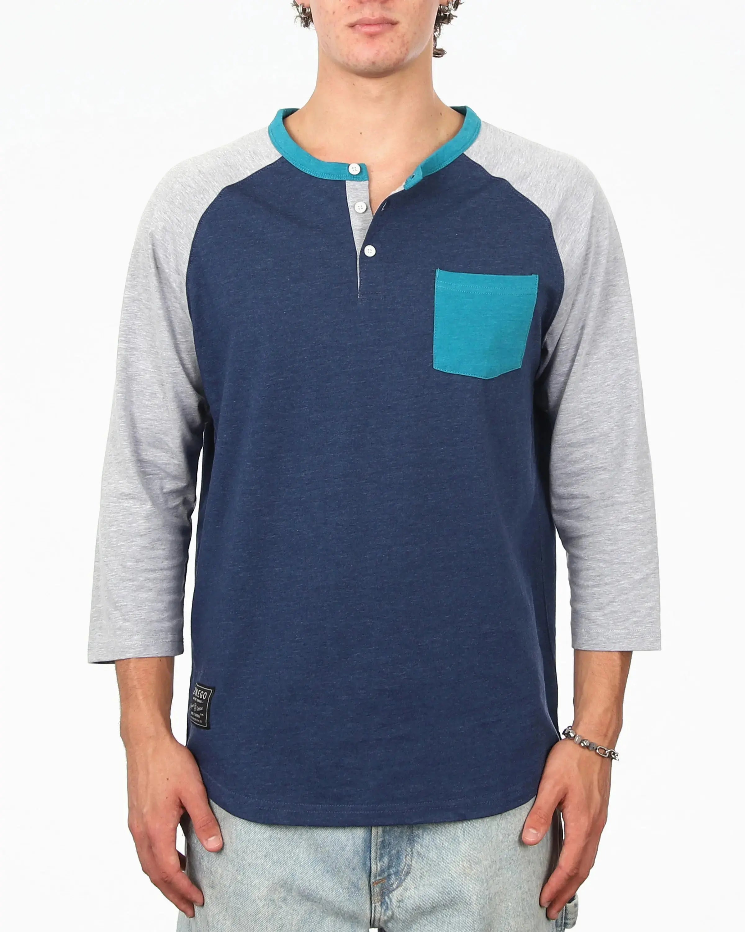 Contrast 3/4 Sleeve Stretch Casual Baseball Button Henley Shirts Small 3/4 Sleeve
