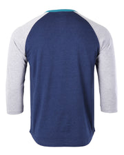Contrast 3/4 Sleeve Stretch Casual Baseball Button Henley (Navy/Grey)