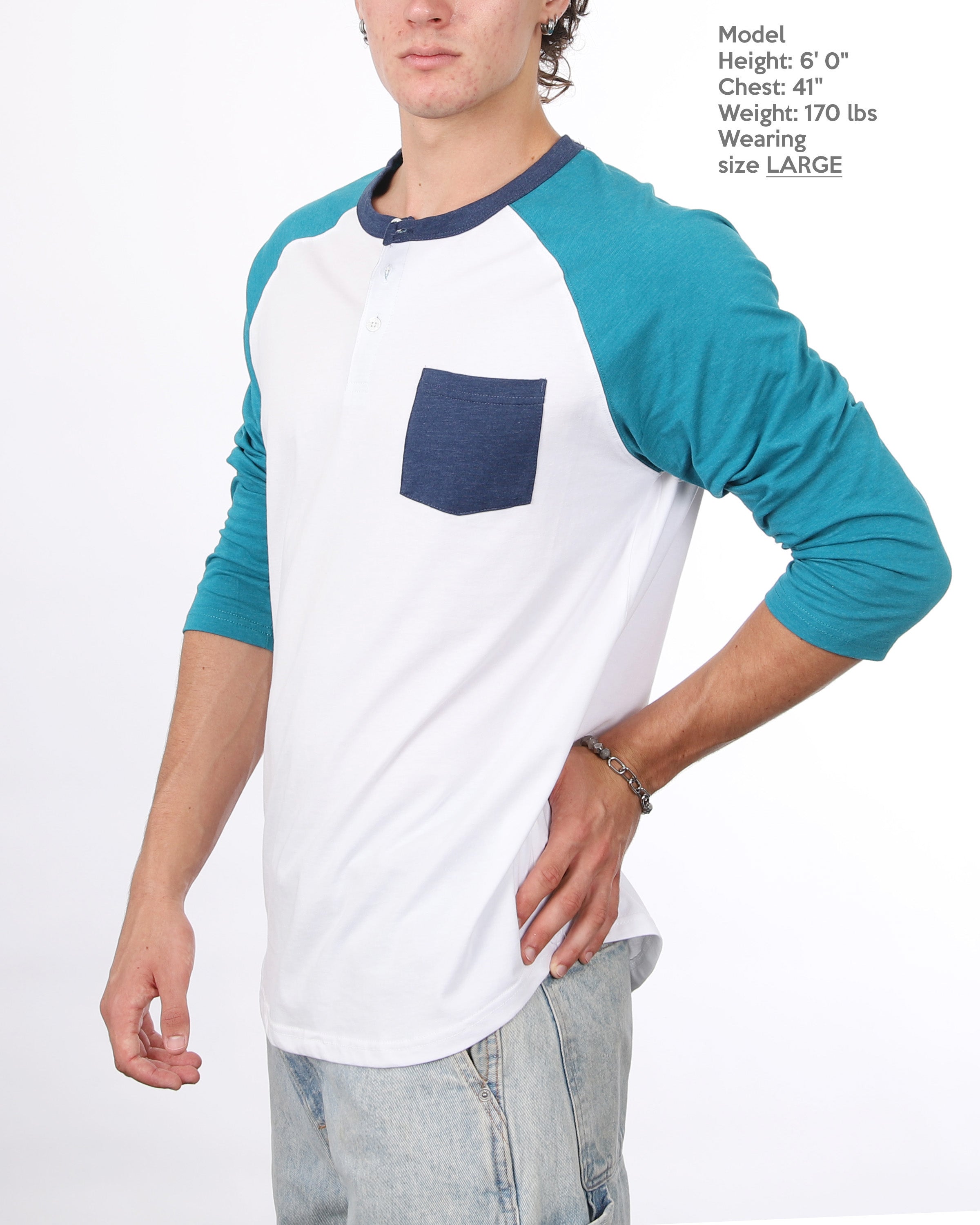 ZIMEGO 3/4 Sleeve Raglan Henley Stretch Casual Baseball ZIMEGO 3/4 Sleeve Raglan Henley Stretch Casual Baseball