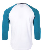 Contrast 3/4 Sleeve Stretch Casual Baseball Button Henley (White/Teal)