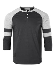 Color Block 3/4 Sleeve Stretch Casual Baseball Button Henley Shirts (Black/Grey)