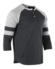 Color Block 3/4 Sleeve Stretch Casual Baseball Button Henley Shirts (Black/Grey)