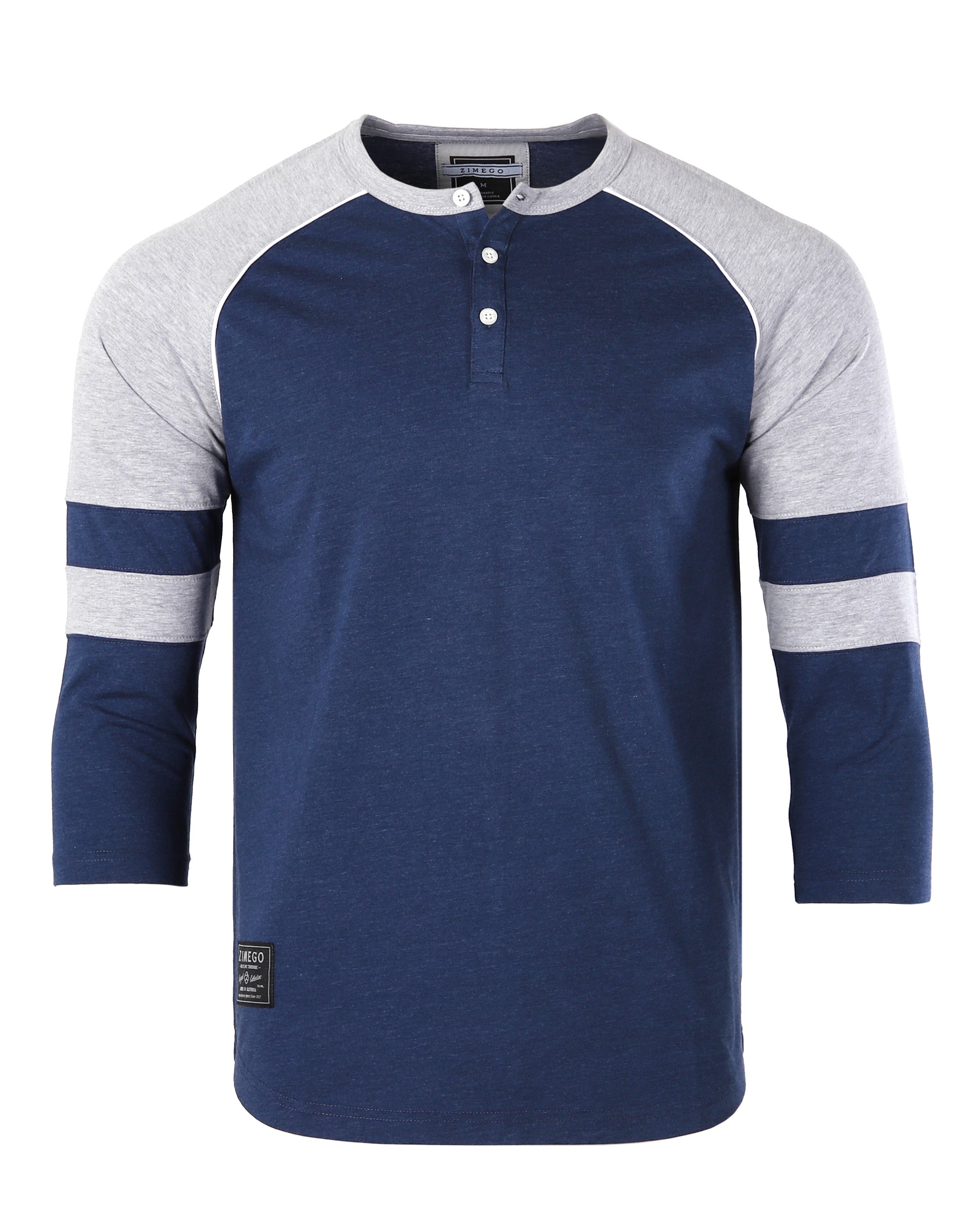 ZIMEGO Color Block 3/4 Sleeve Raglan Henley Stretch Baseball Shirt