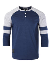 Color Block 3/4 Sleeve Stretch Casual Baseball Button Henley Shirts (Navy/Grey)