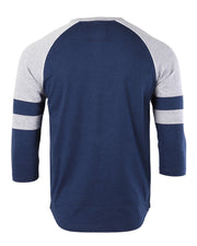Color Block 3/4 Sleeve Stretch Casual Baseball Button Henley Shirts (Navy/Grey)