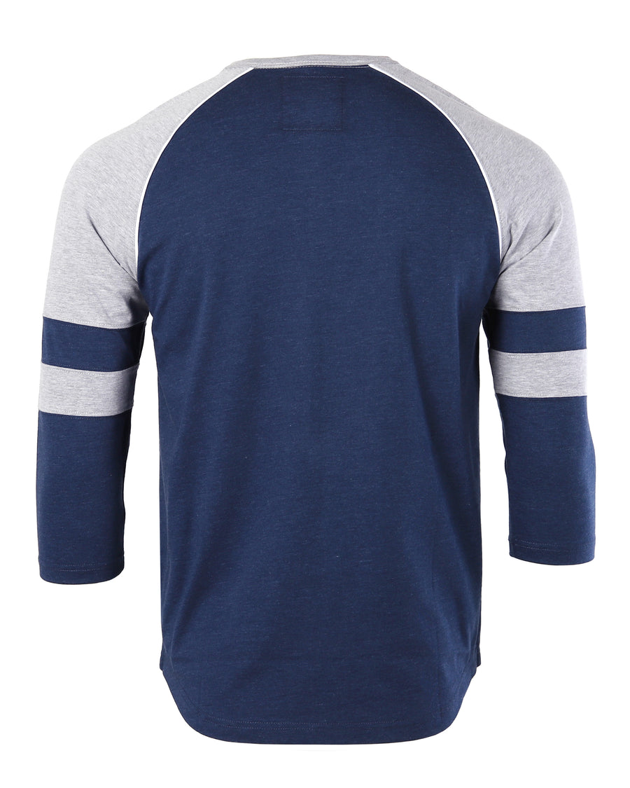 Color Block 3/4 Sleeve Stretch Casual Baseball Button Henley Shirts (Navy/Grey)