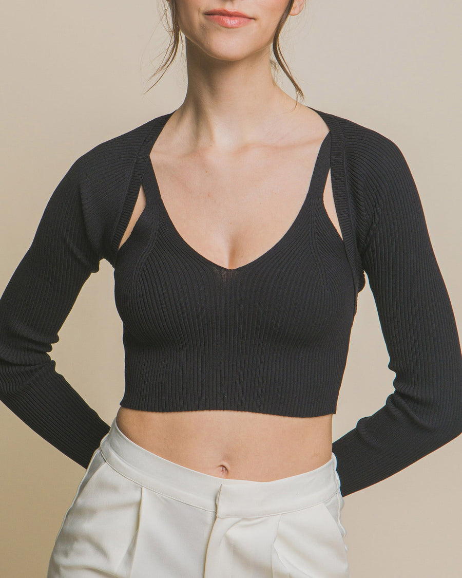 Conjunto de suéter de punto, cárdigan y camiseta sin mangas corta