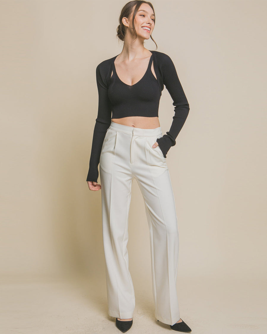 Conjunto de suéter de punto, cárdigan y camiseta sin mangas corta