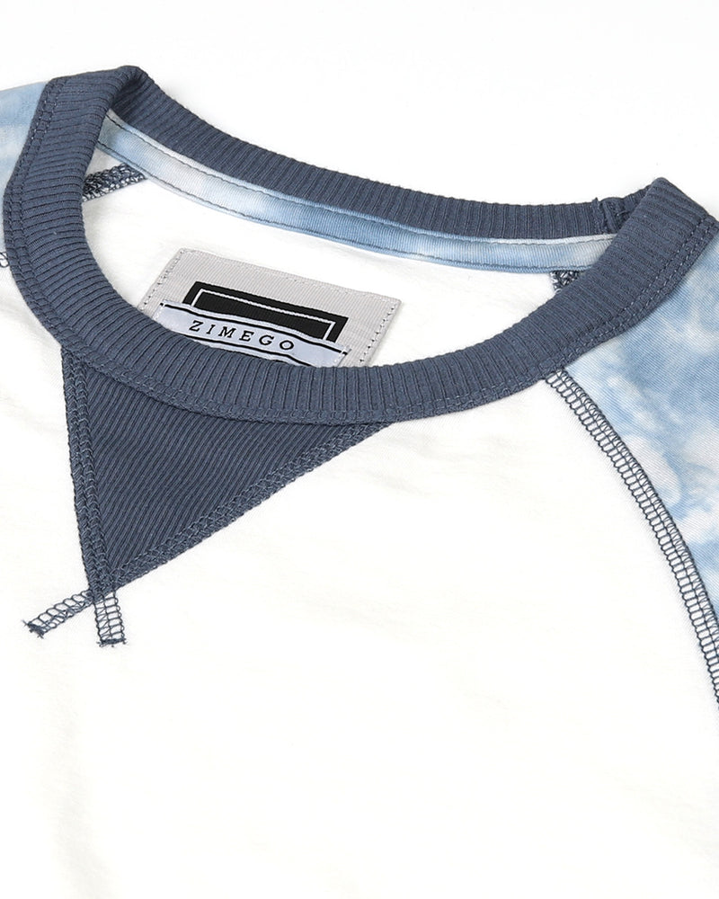 Mens 3/4 Tie Dye Sleeve Modern Fit Stretch Contrast Raglan Casual Crew Neck T-Shirts