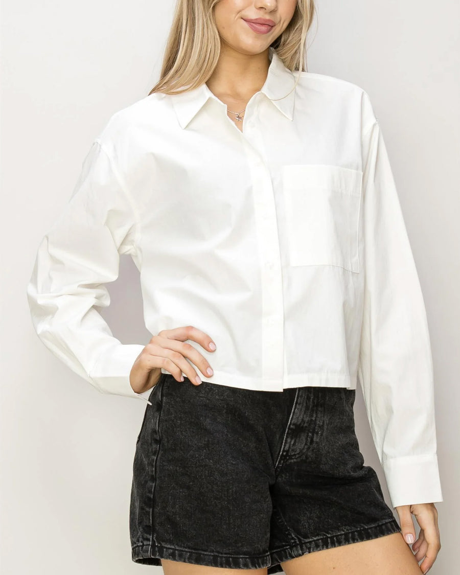 CAMISA CORTA OVERSIZE DE POPELINA