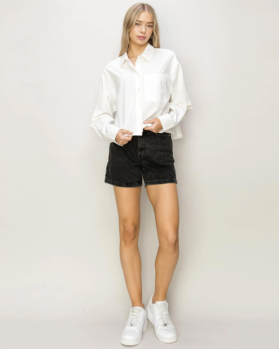 CAMISA CORTA OVERSIZE DE POPELINA