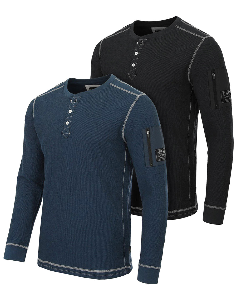 ZIMEGO Camisa esencial Henley térmica ligera de manga larga informal para hombre 