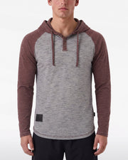 Long Sleeve Lightweight Hooded Henley (Grey Maroon)