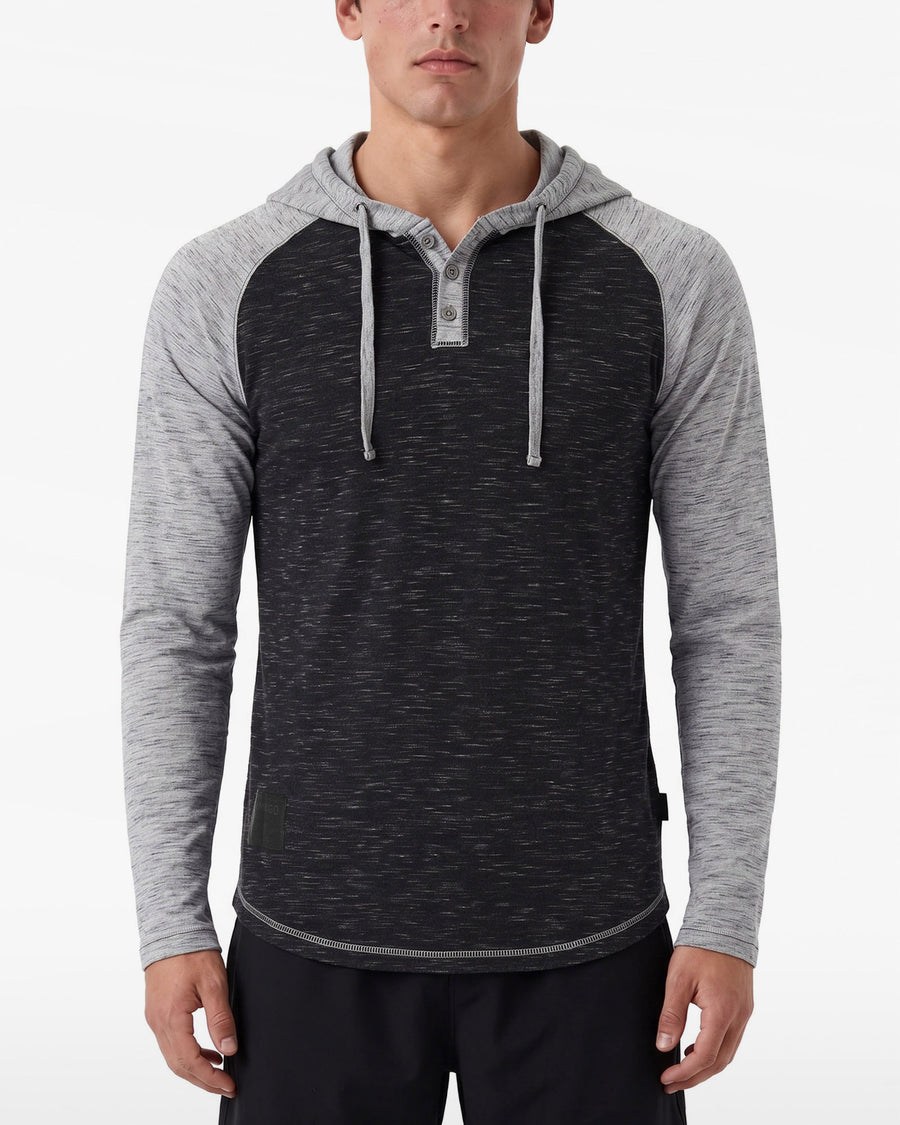 ZIMEGO Mens Long Sleeve Lightweight Hooded Henley – Color Block Pullover Hoodie  for Casual Gym Workout Travel