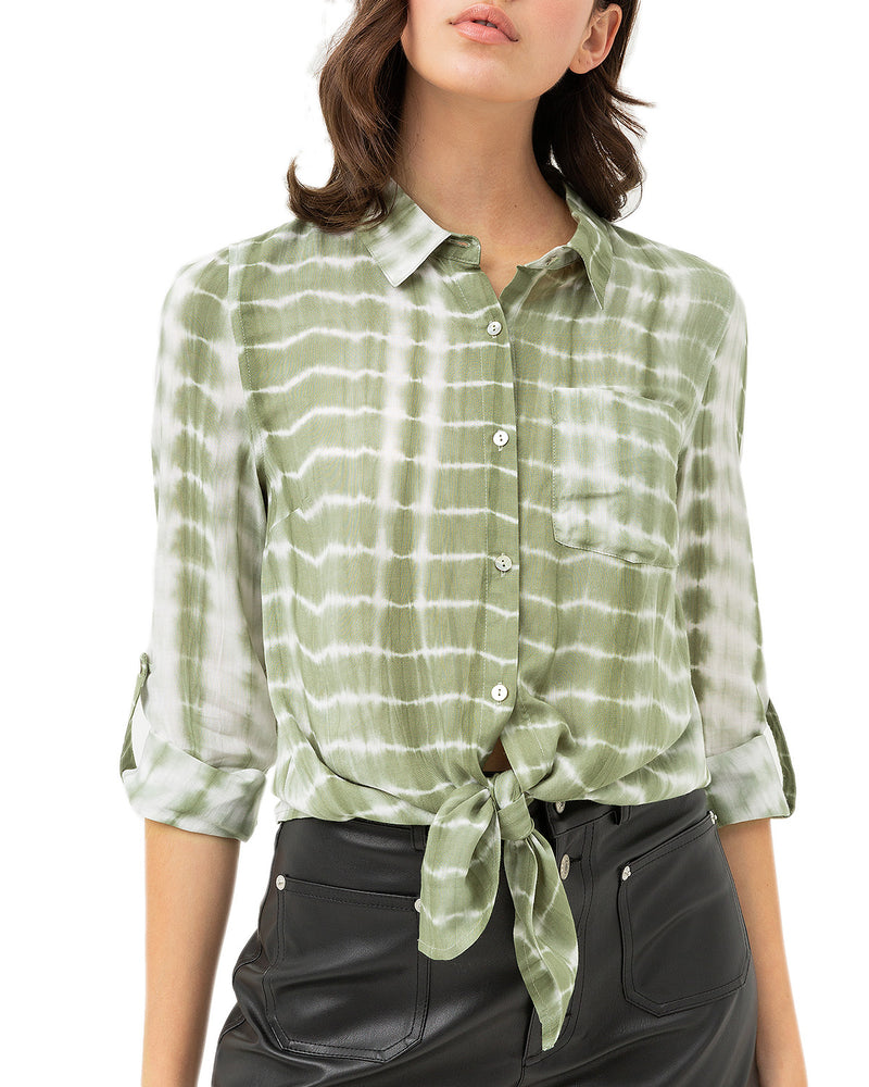 ZIMEGO Junior Fit Women's Roll Up Long Sleeve Crop Top Tie Knot Front Shirts