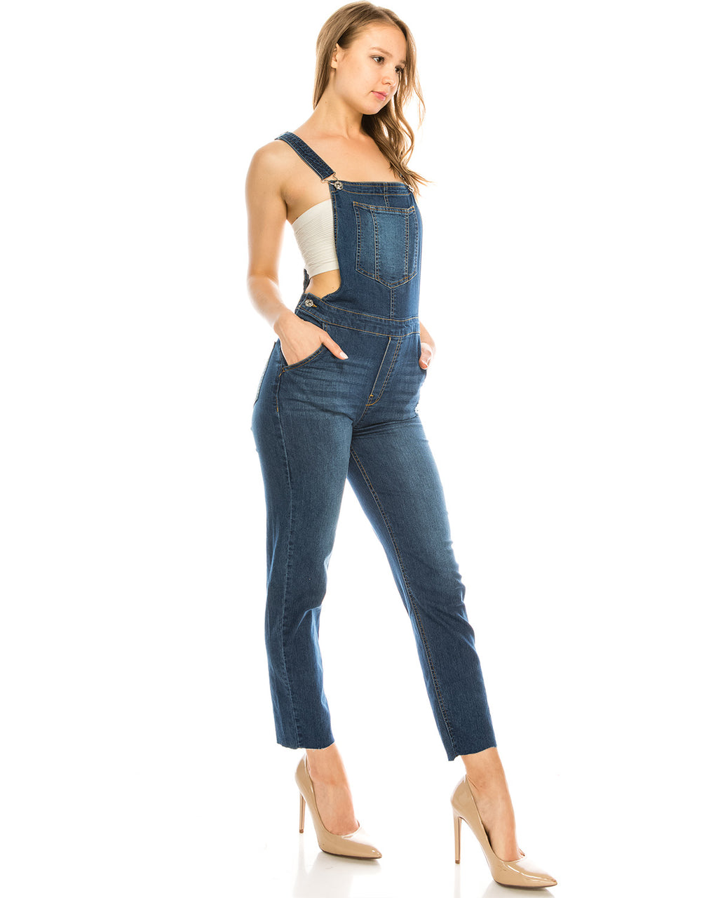 ZIMEGO  Women’s Ripped Distressed Skinny Slim Stretch Denim Overall Pants