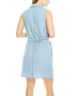 ZIMEGO Women's Summer Button Down Denim Shirt Dress Tunic with Front Tie Waist