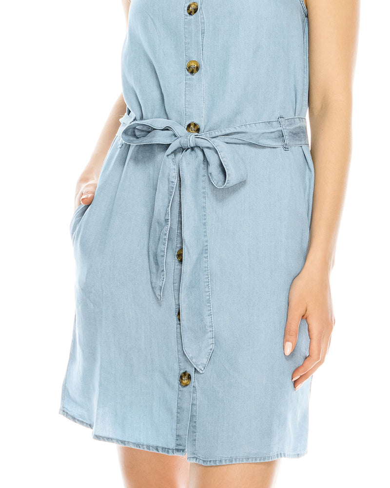 ZIMEGO Women's Summer Button Down Denim Shirt Dress Tunic with Front Tie Waist