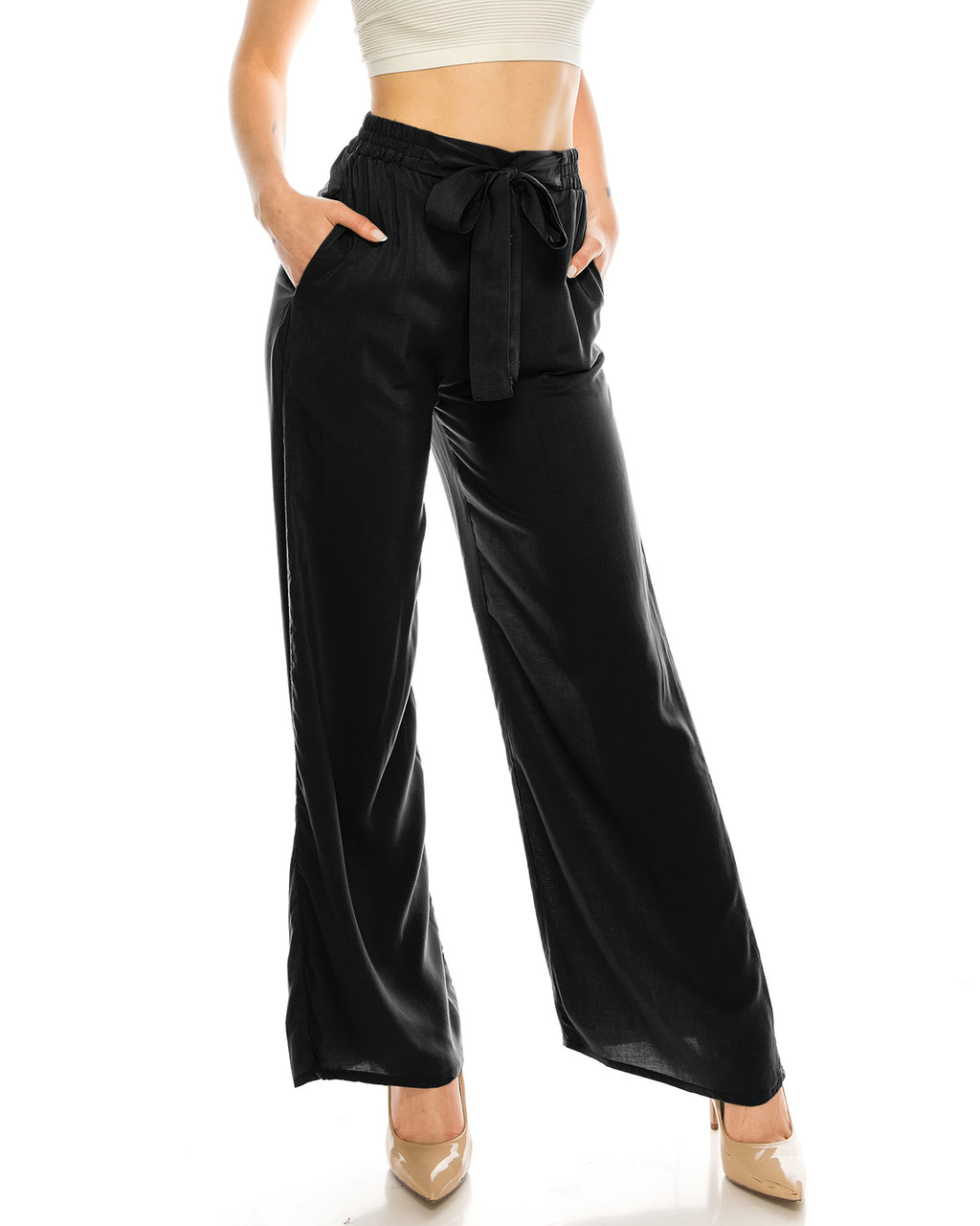 ZIMEGO  Mid Or High Waist Cropped Skinny Or Wide Leg Trouser Pants Culottes
