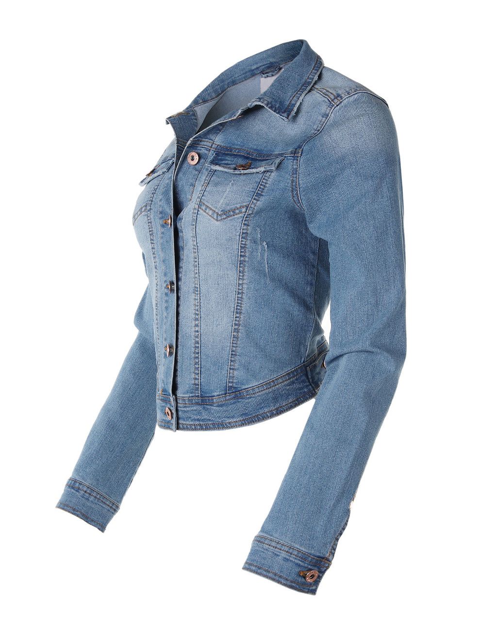 ZIMEGO Women’s Long Sleeve Crop Top Button Up Comfort Stretch Denim Jacket