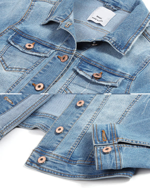 ZIMEGO Women’s Long Sleeve Crop Top Button Up Comfort Stretch Denim Jacket