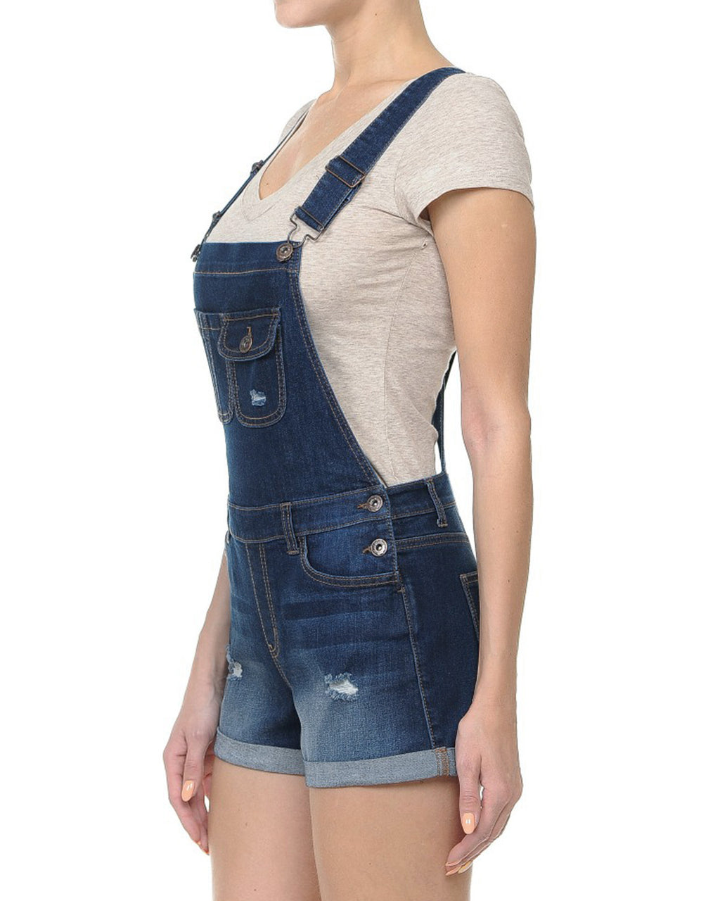 ZIMEGO Junior Cotton Denim Destroyed Overalls Shortalls Jumpsuit shorts