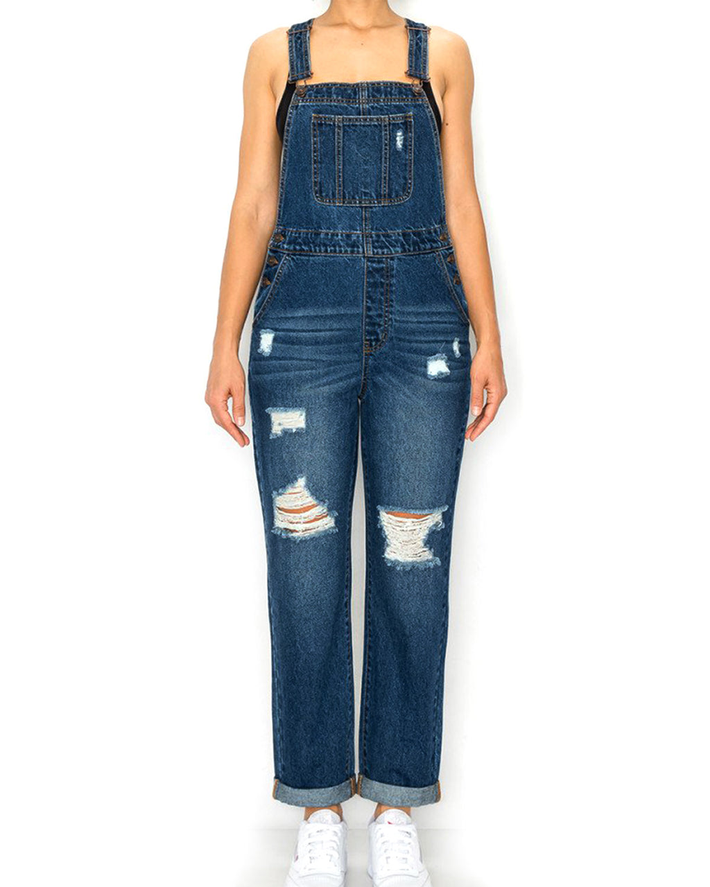 ZIMEGO Junior Non-Stretch Denim Destroyed Overalls Jumpsuit