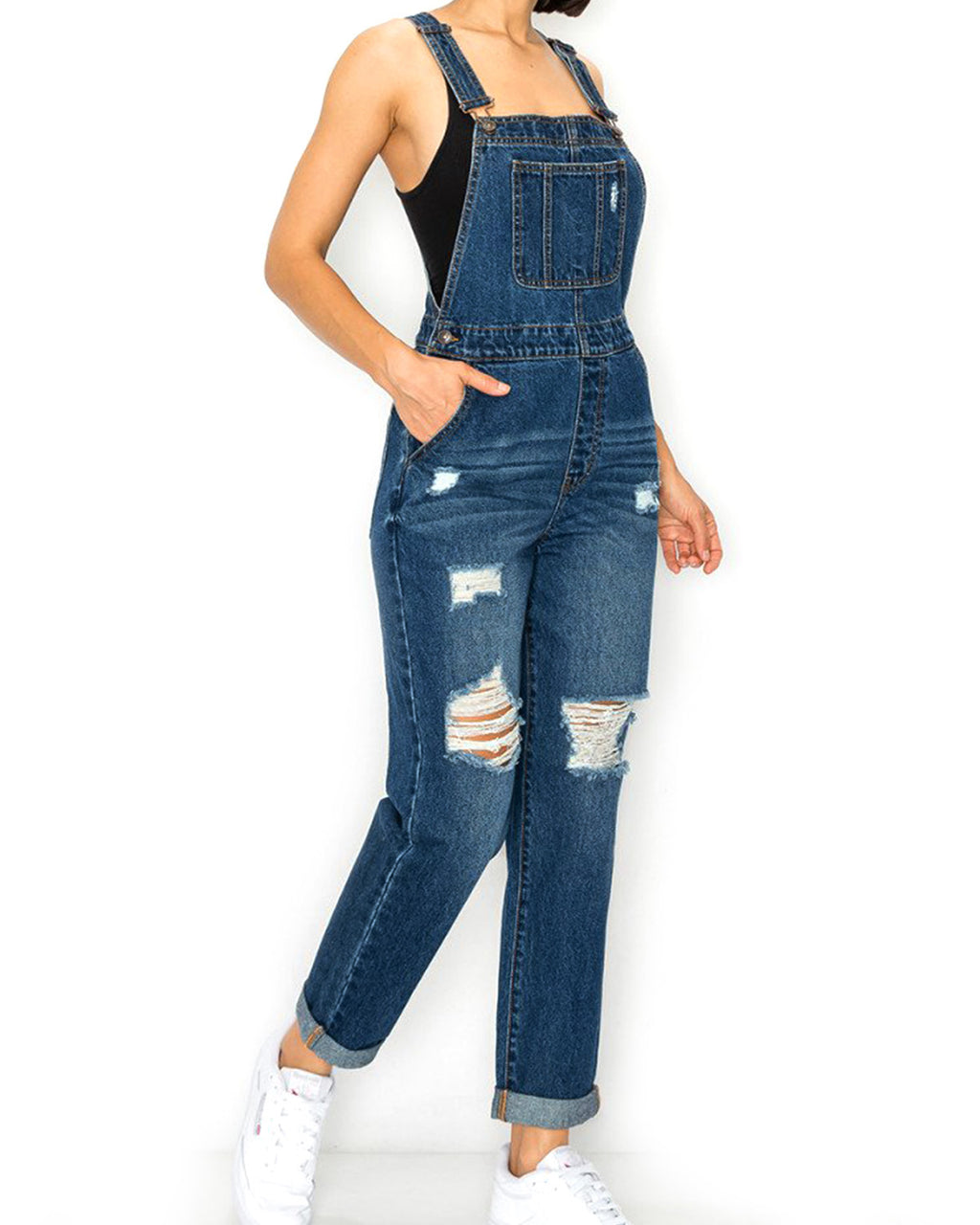 ZIMEGO Junior Non-Stretch Denim Destroyed Overalls Jumpsuit