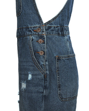 ZIMEGO Junior Non-Stretch Denim Destroyed Overalls Jumpsuit