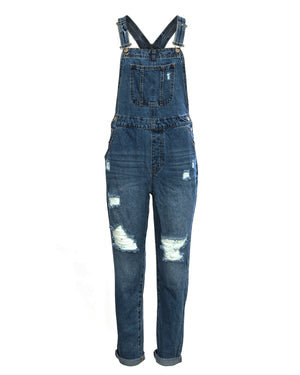 ZIMEGO Junior Non-Stretch Denim Destroyed Overalls Jumpsuit