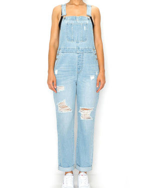 ZIMEGO Junior Non-Stretch Denim Destroyed Overalls Jumpsuit