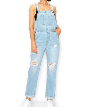 ZIMEGO Junior Non-Stretch Denim Destroyed Overalls Jumpsuit