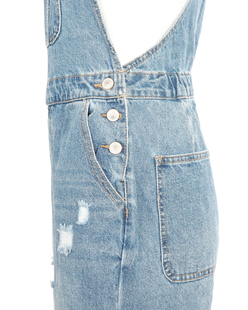 ZIMEGO Junior Non-Stretch Denim Destroyed Overalls Jumpsuit